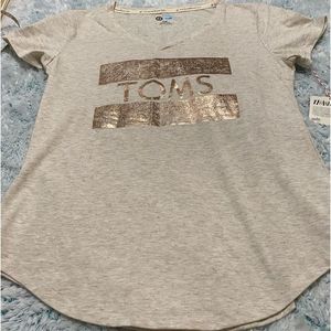 NWT TOMS FOR TARGET Women's Sz Medium Gold Logo Short Sleeve Beige T Shi…
